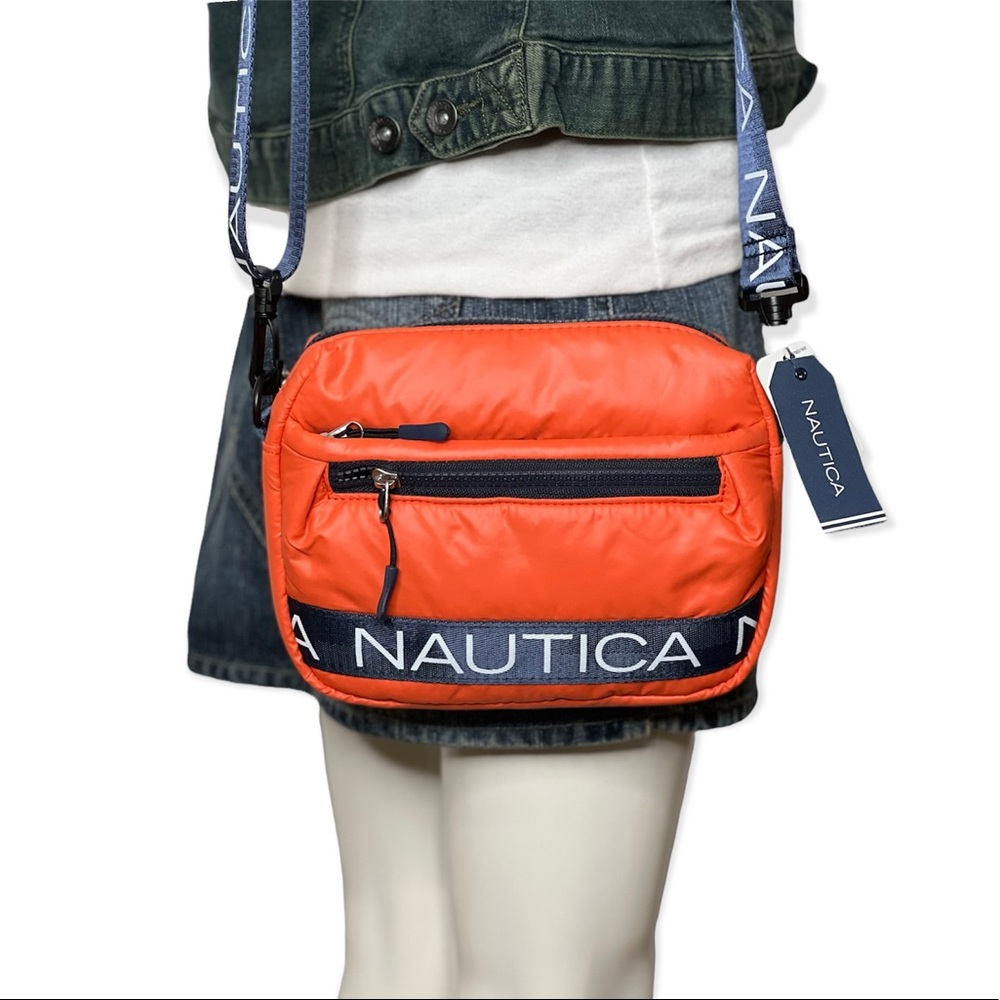 Nautical Crossbody Bag Orange Navy Logo Shoulder Bag Puffer Waist padded - Picture 9 of 16